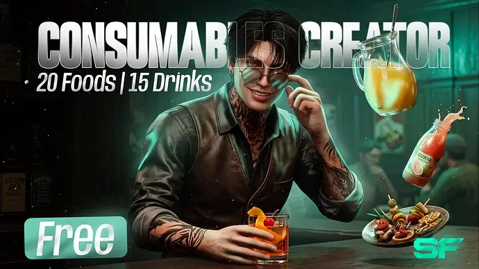 Preview of [FREE] SouF Consumable Creator🥤 – FiveM Food & Drink Script | 35 Custom Props for QBCore, ESX & Qbox