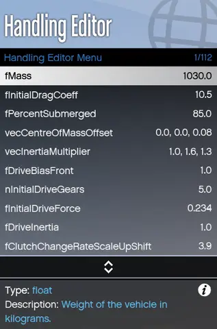 Preview of [Free] Vehicle Handling Editor