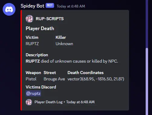 Preview of [FREE] | Rup-DeathLog | Discord Log | Standalone :skull: