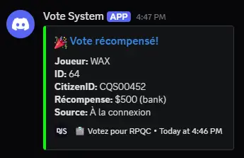 Preview of 🎉 Universal Vote Reward System for Top-Serveurs.net