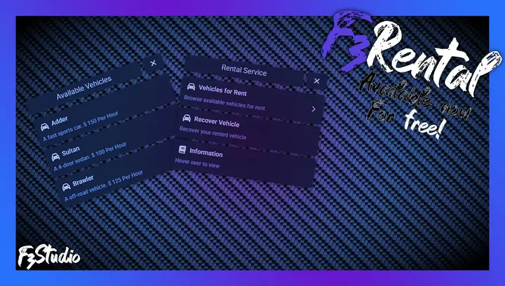 Preview of FREE ║QBX ║ FzRental ║ FiveM Script ║ Rental Service ║