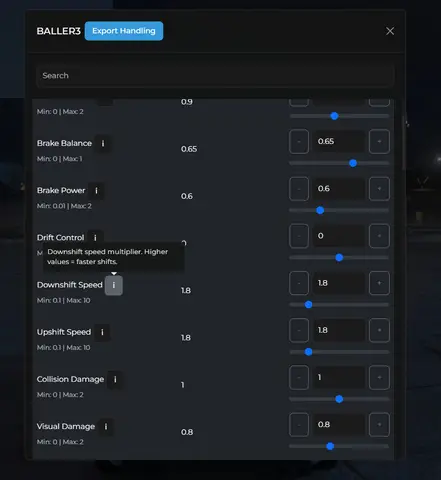 Preview of Free FiveM Vehicle Handling Editor