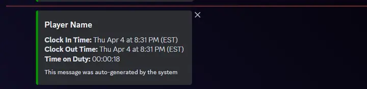 Preview of [FREE] Auto Duty Time Logger (Auto Logs Time On Duty to Discord)