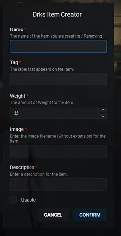Preview of [QB] [QBCore] Advanced Item Creator