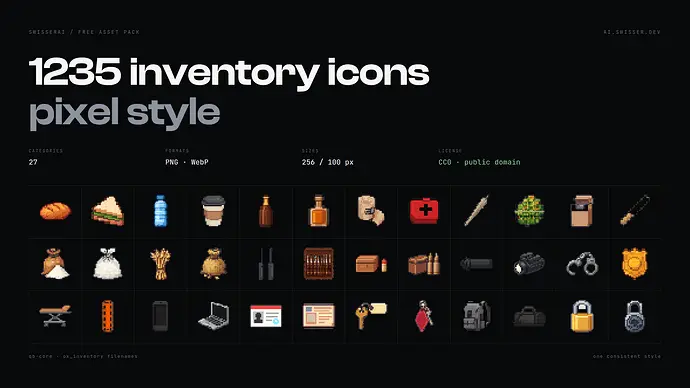 Preview of [FREE] 1235 Inventory Icons | Pixel Style | qb-core & ox_inventory | CC0