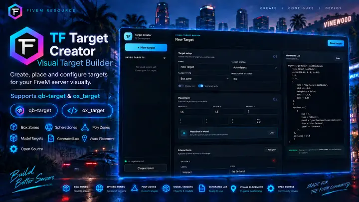 Preview of [FREE] [OPEN SOURCE] TF Target Creator | Visual Target Creator | ox_target & qb-target